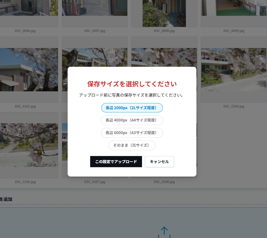 保存サイズの選択画面